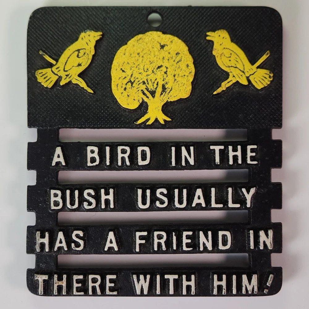 1970s Cast Metal Decorative Trivet With Amusing Saying, Vintage Kitchen Decor